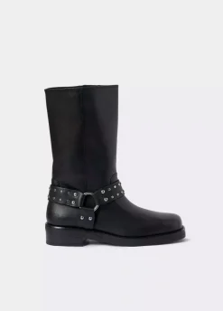 Bota Biker Tachas Punta Cuadrada Piel-Brownie Spain Clearance
