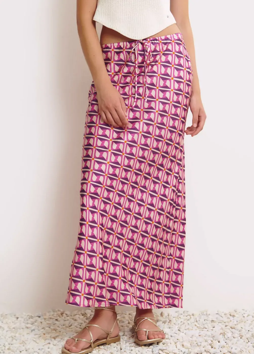 Falda Midi Estampada Satinada-Brownie Spain Discount