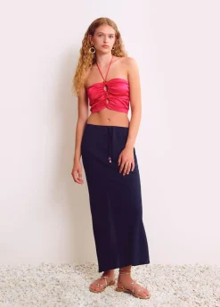 Top Drapeado Abalorios Satinado Liso-Brownie Spain Sale
